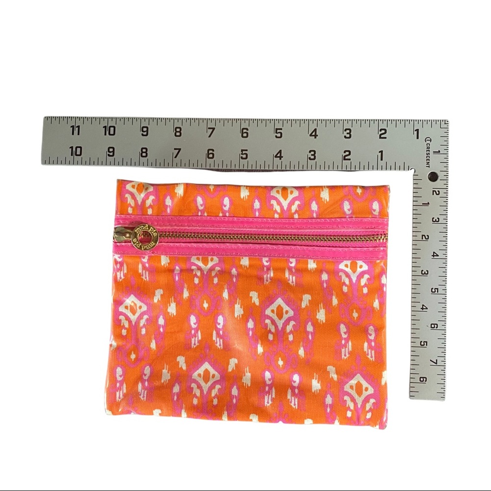 Mud Pie Orange Pink Zipper Pouch Makeup Bag Purse